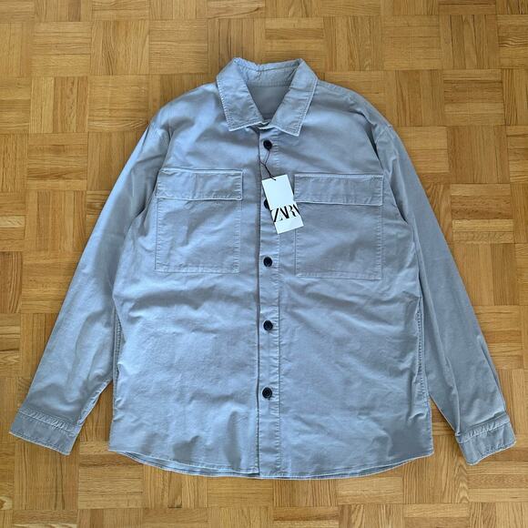ZARA Men’s Front Big Pockets Overshirt Shirt Jacket Gray Size Large - Picture 1 of 7